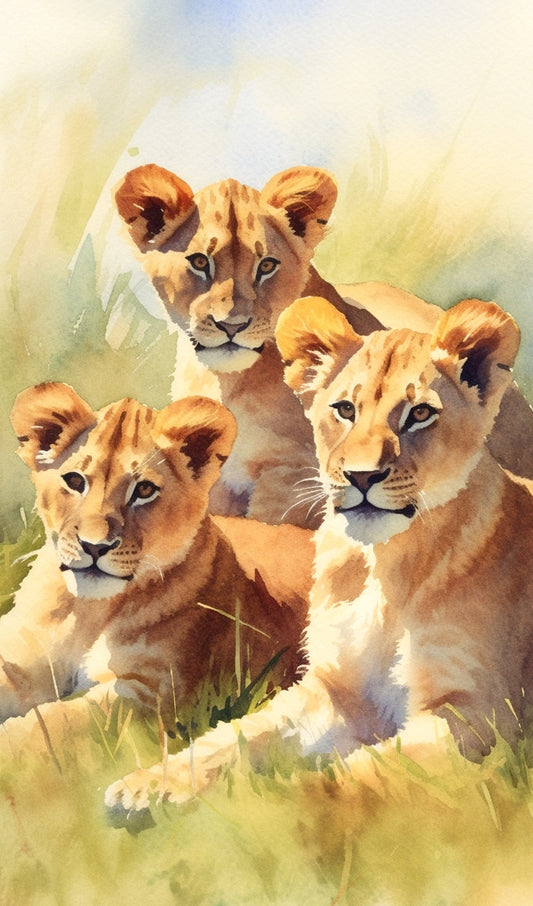 Lion Cubs in a Field