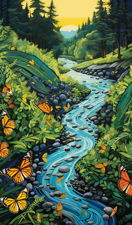 Butterflies by a Stream