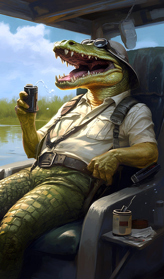 Drinking Alligator in a Boat