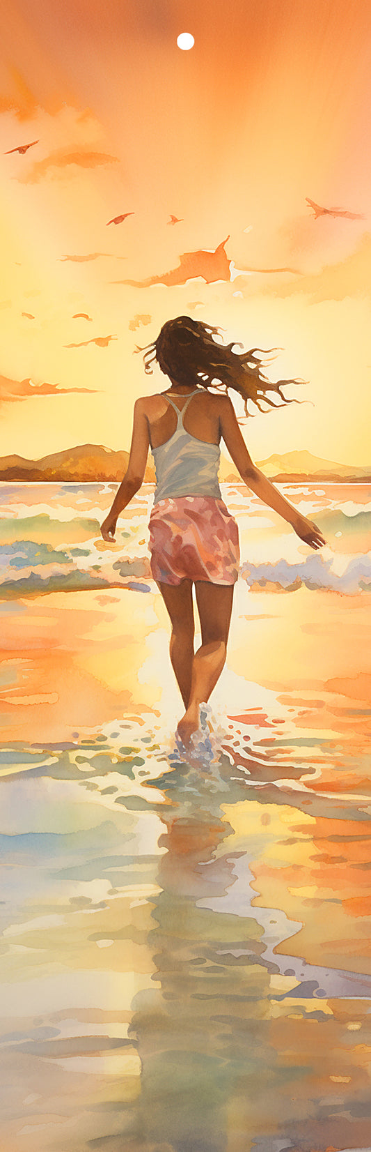 Girl Running in the Beach Surf