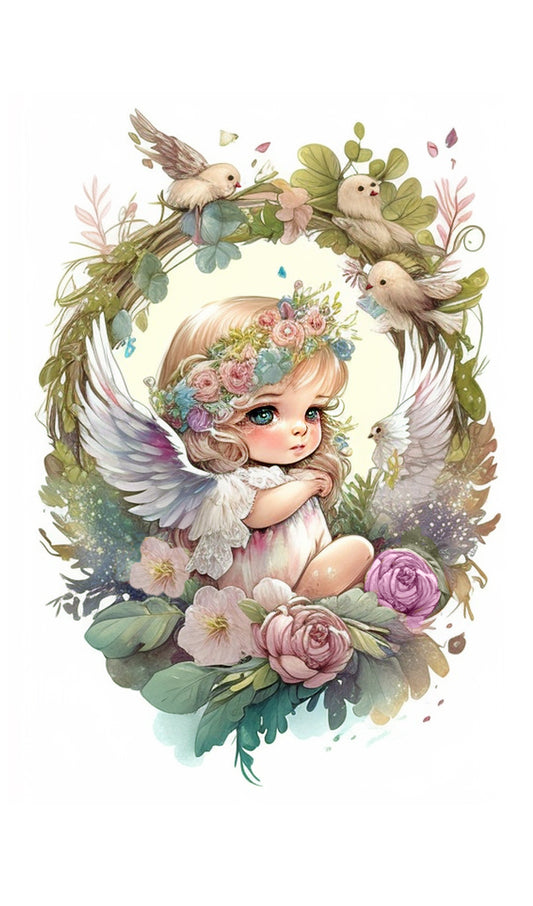 Baby Girl Angel with Flowers