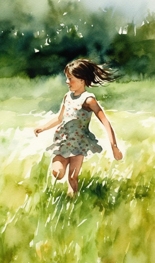 Girl Running in a Grass Field