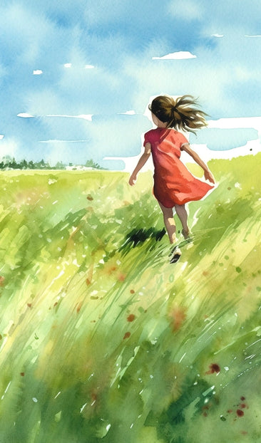 Girl Running in a Grass Field