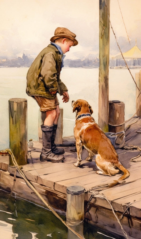 Boy and a Dog on a Pier