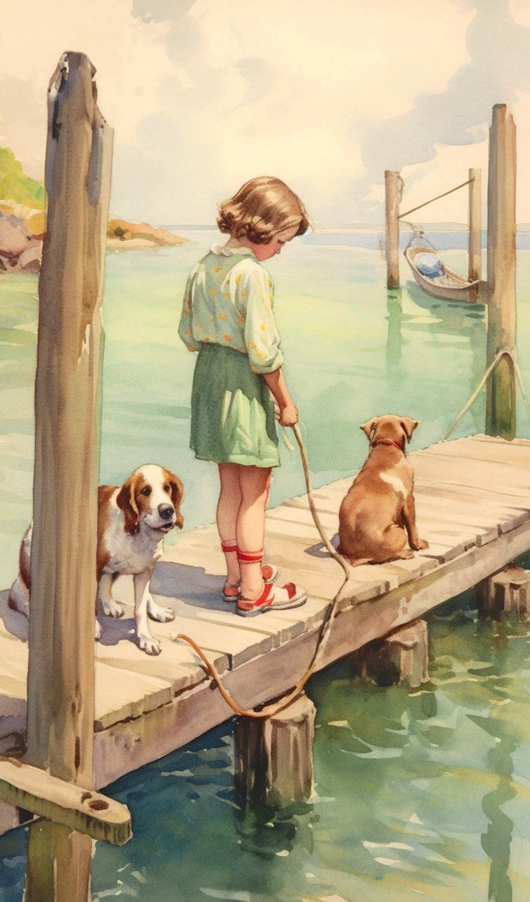 Girl and a Dog on a Pier