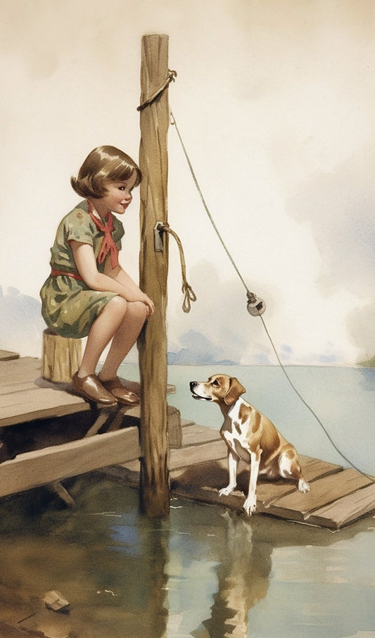 Girl and a Dog on a Pier