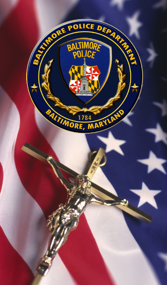 Police or Fire Department’s Seal with Crucifix & Flag
