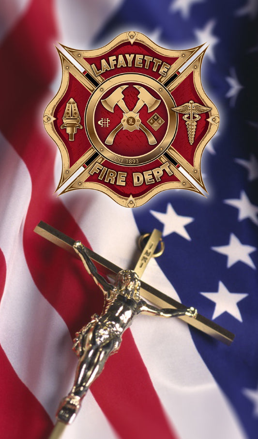 Crucifix over US Flag with Your Department’s Seal or Patch