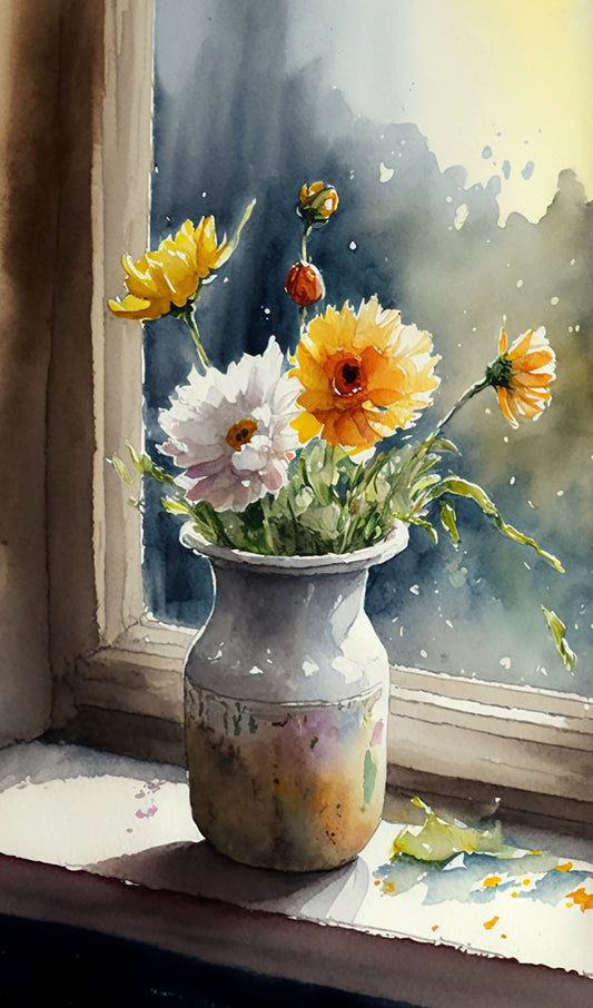 Water Color Vase of Flowers