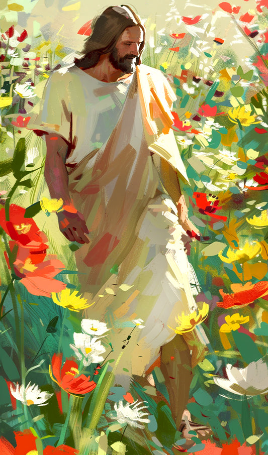 Jesus, Walking in a Flower Garden