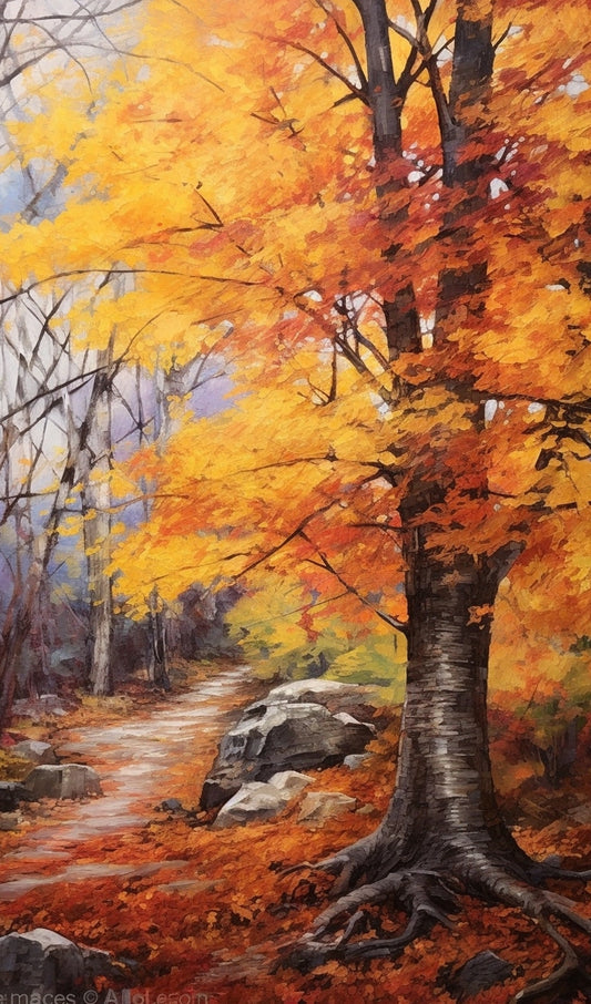A Painting of a Tree in Fall