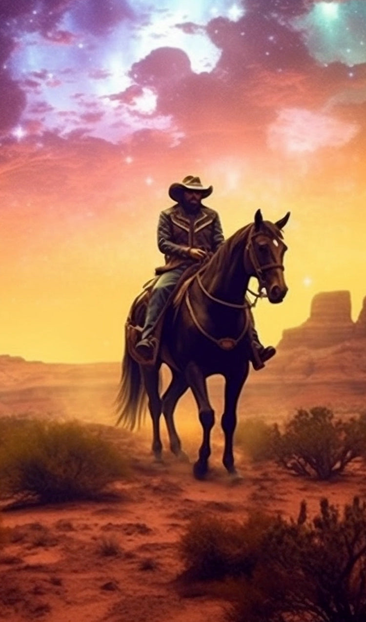 Cowboy Under the Night Sky