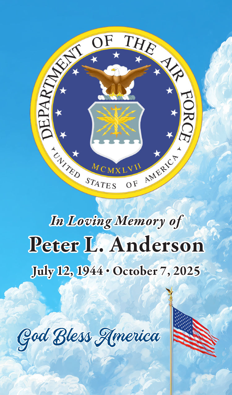 U.S. Air Force Seal with American Flag over sky (Names and Dates)