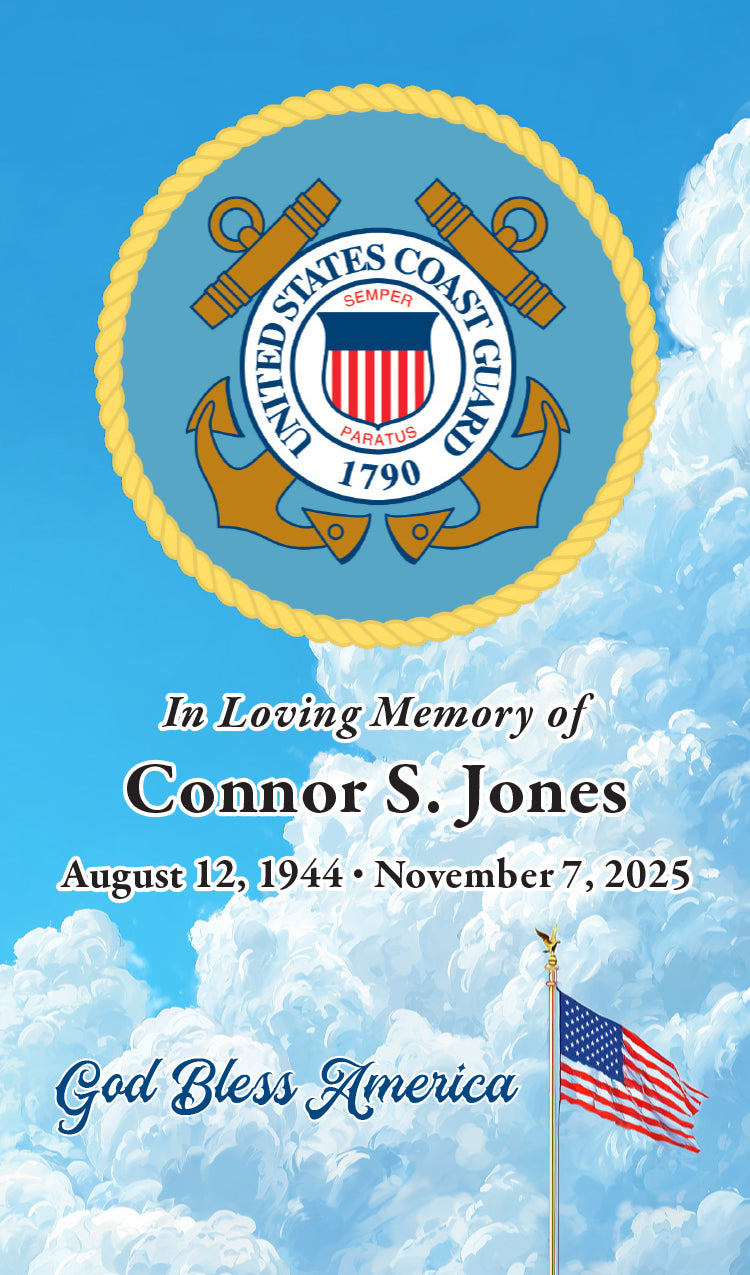 U.S. Coast Guard Seal with American Flag over sky (Names and Dates)