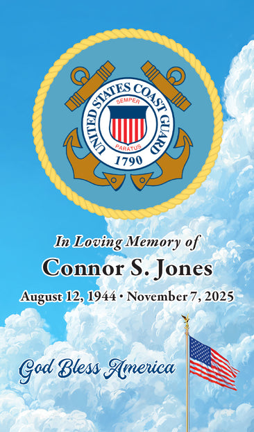 U.S. Coast Guard Seal with American Flag over sky (Names and Dates)