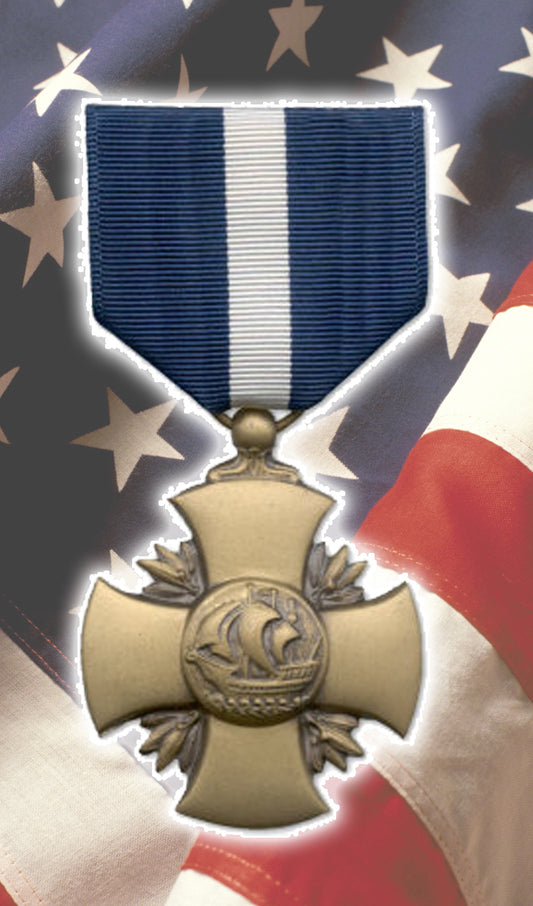 Navy Cross over U.S. Flag