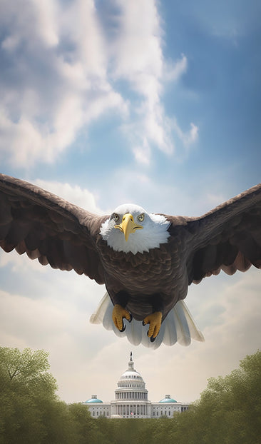 American Bald Eagle Soaring in front of the U.S. Capitol