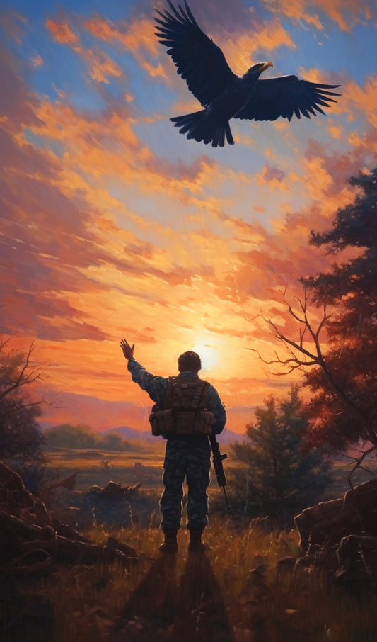 Eagle Flying above American Soldier