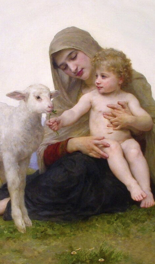 Mary, Baby Jesus, and a Baby Lamb