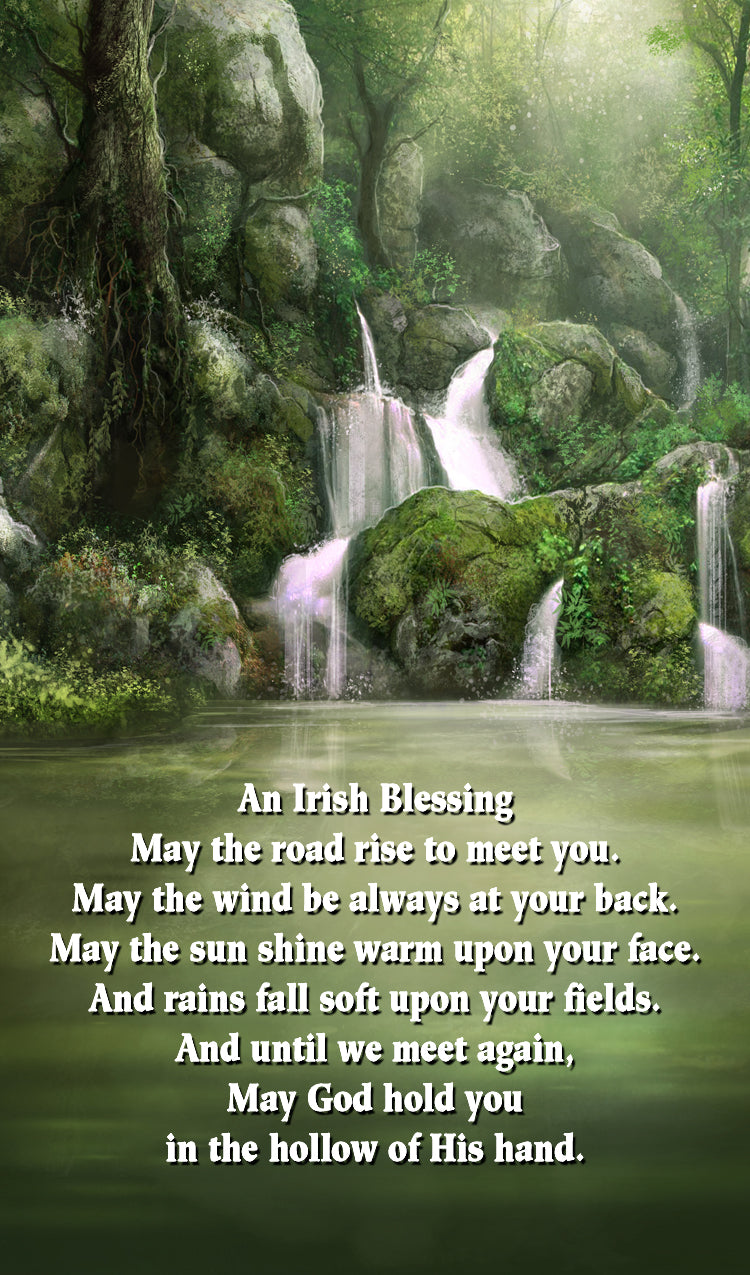 Irish Forest Waterfall with Irish Blessing