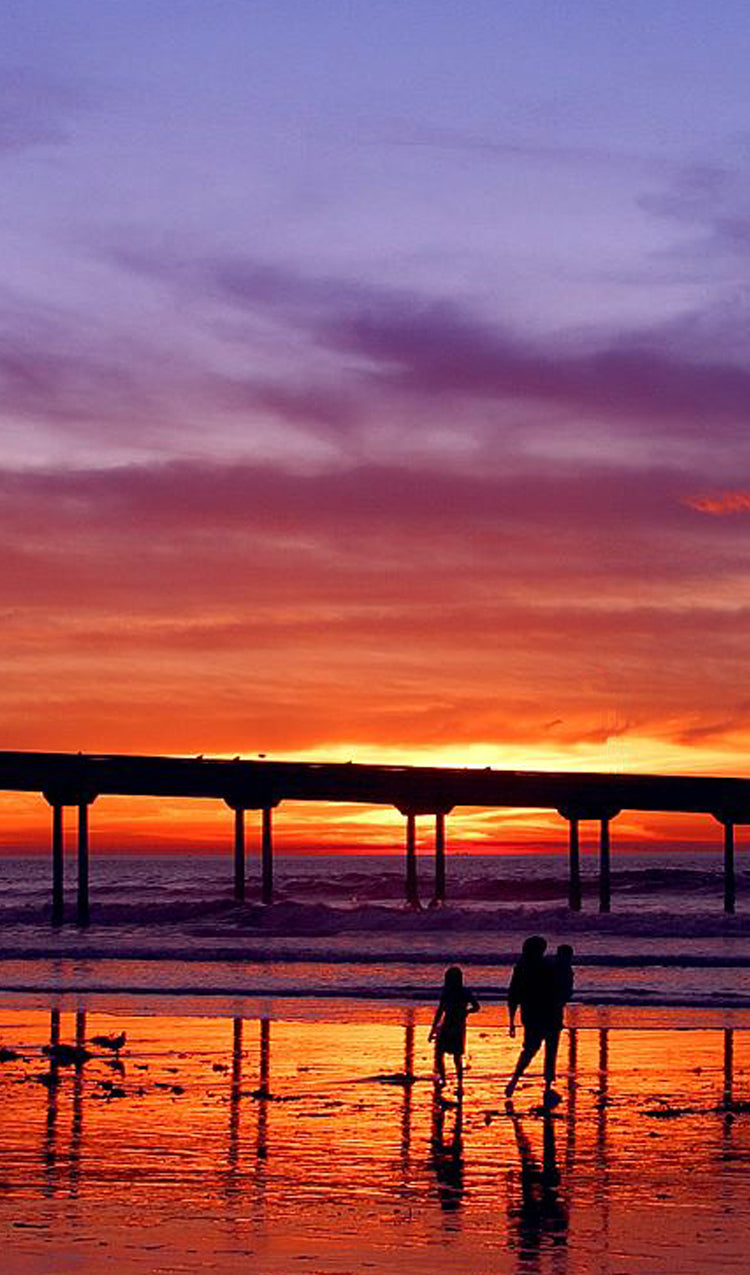 Family walking on the Beach at Sunset