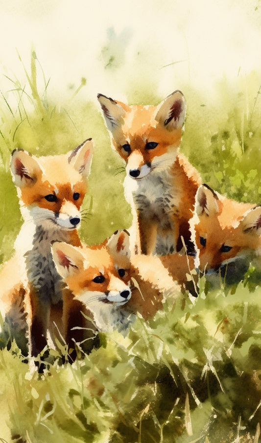 Baby Foxes in a Field