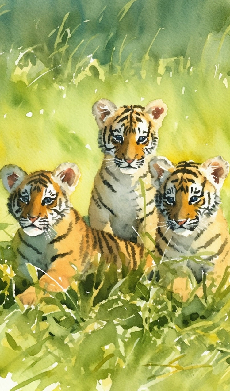 Tiger Cubs in a Field