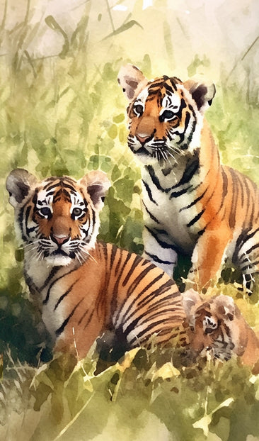Tiger Cubs in a Field