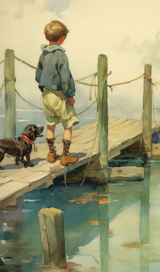 Boy and a Dog on a Pier