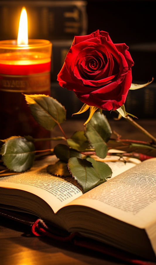 Candle Lite Rose and Book