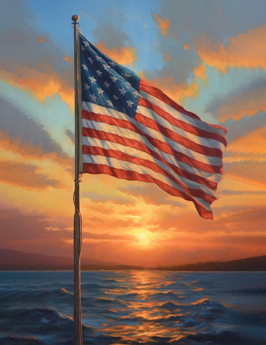 U.S. Flag at Sunset Thank You Note