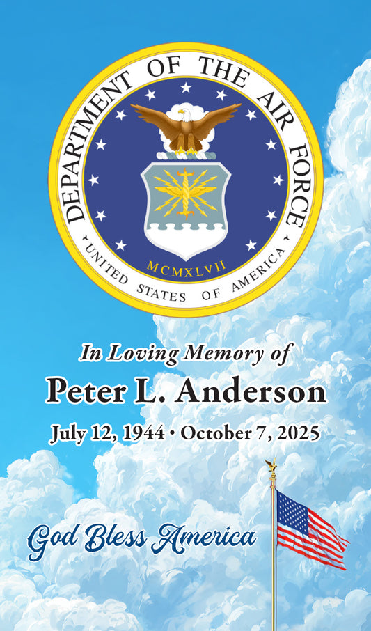 U.S. Air Force Seal with American Flag over sky (Names and Dates)