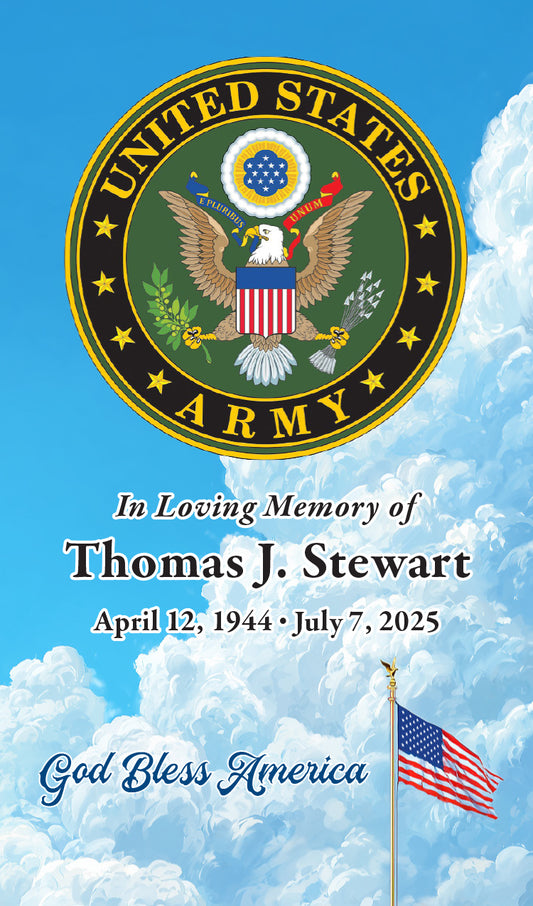 U.S. Army Seal with American Flag over sky (Names and Dates)
