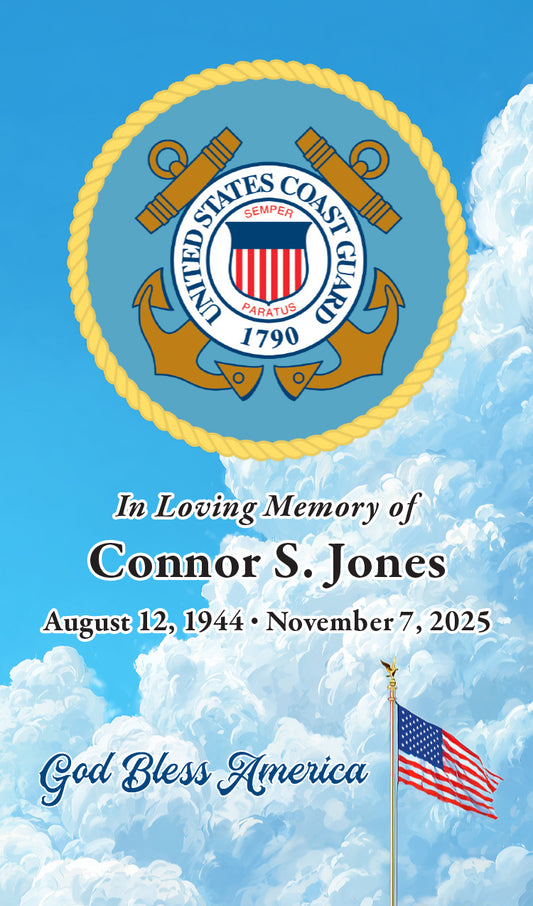U.S. Coast Guard Seal with American Flag over sky (Names and Dates)