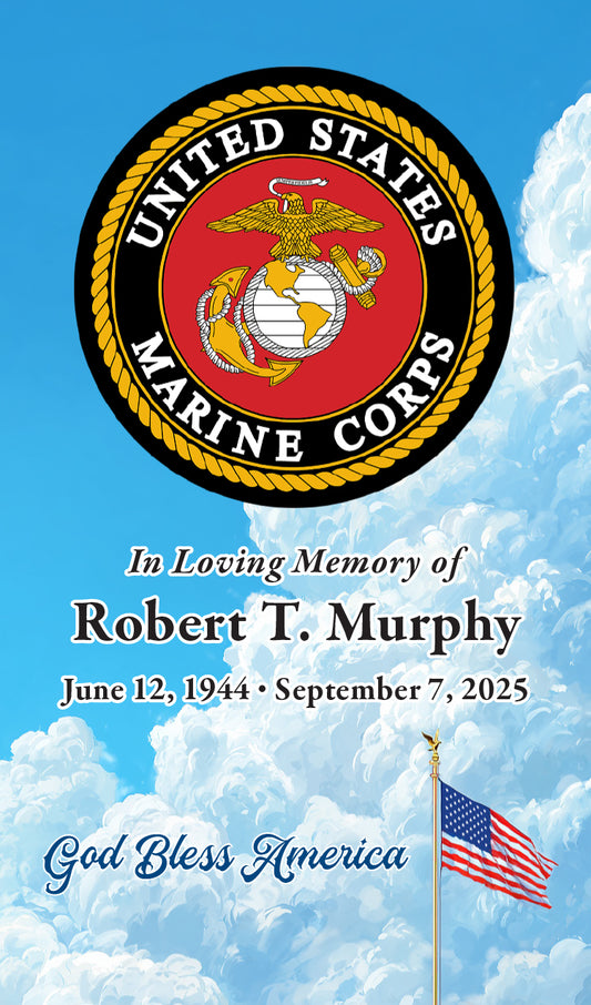Marine Corps Seal with American Flag over sky (Names and Dates)
