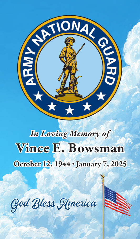U.S. National Guard Seal with American Flag over sky (Names and Dates)