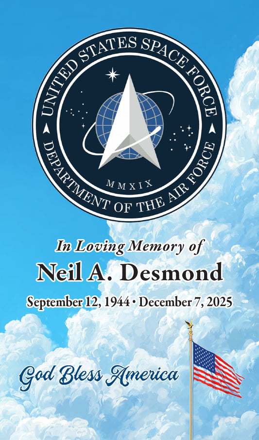 U.S. Space Force Seal with American Flag over sky (Names and Dates)