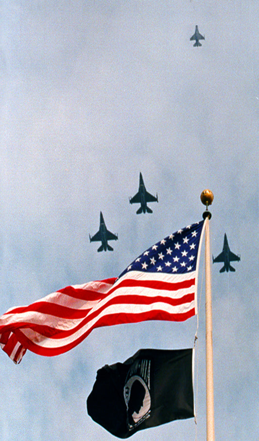 U.S. Flag over POW MIA Flag