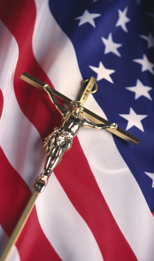Crucifix over U.S. Flag