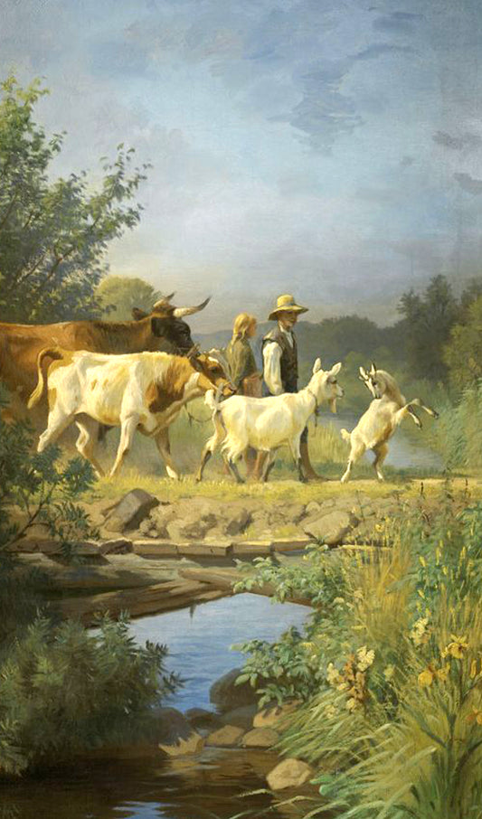 Farmer with Livestock Painting