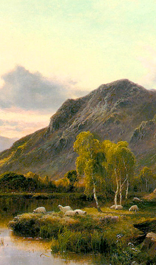 Sheep by a Mountain Lake Painting