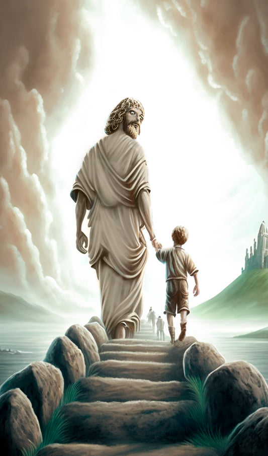 Jesus Guiding a Young Boy to the Gates of Heaven