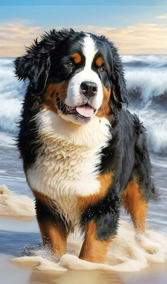 Bernese Mountain Dog at the Beach